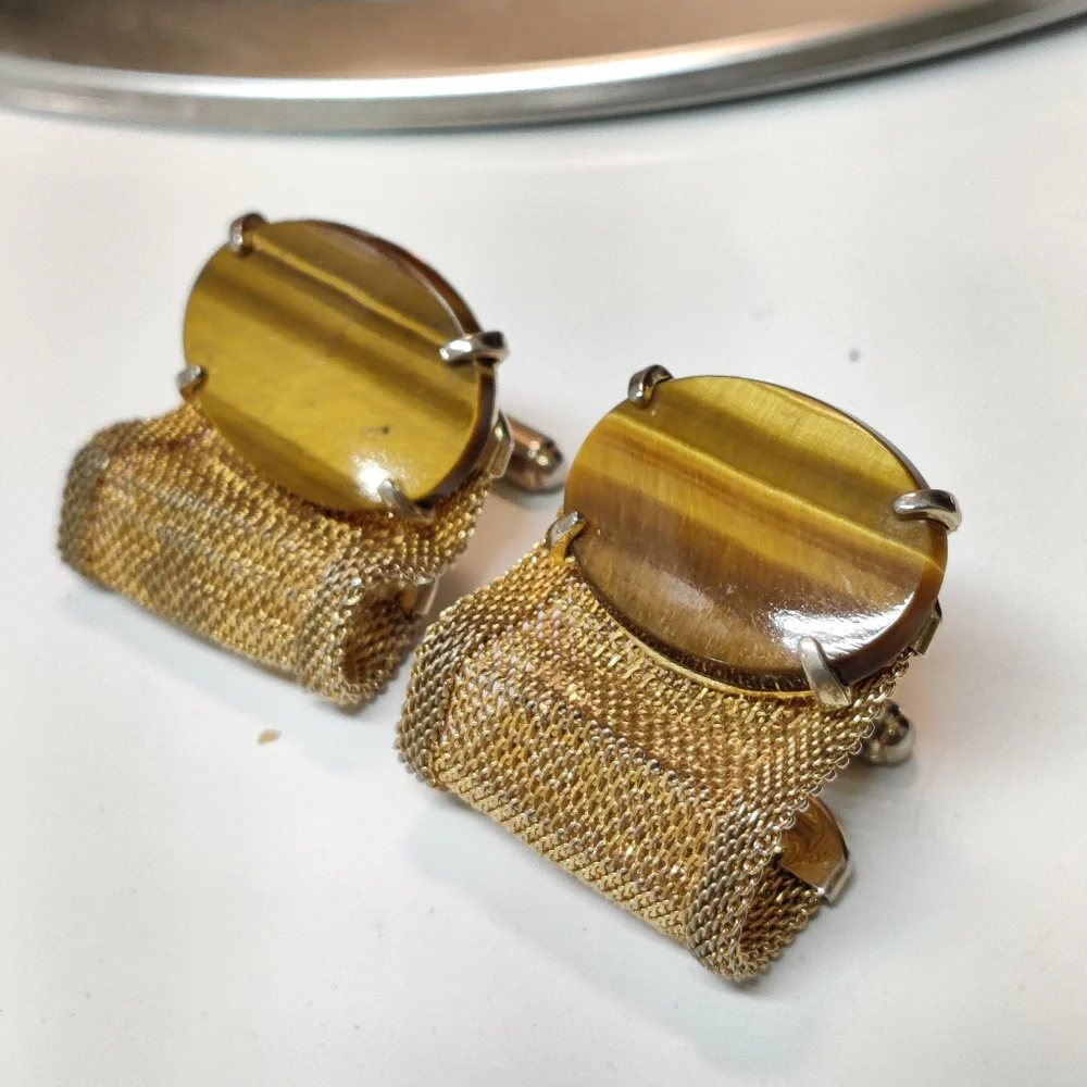 Vintage tigers eye cuff links